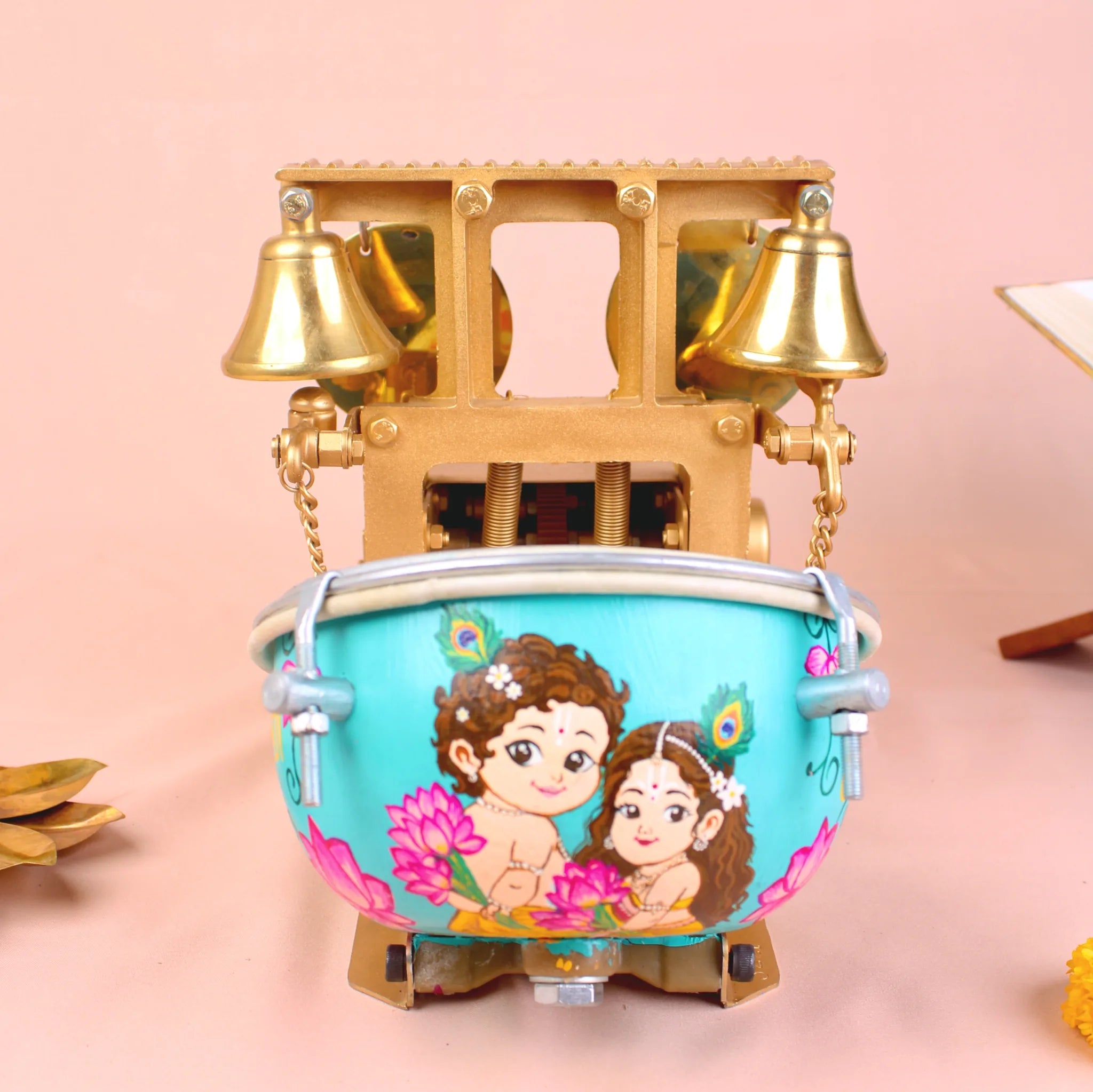 Hand Painted Radhe Krishna - Shankh + Mayur Naad — view 1