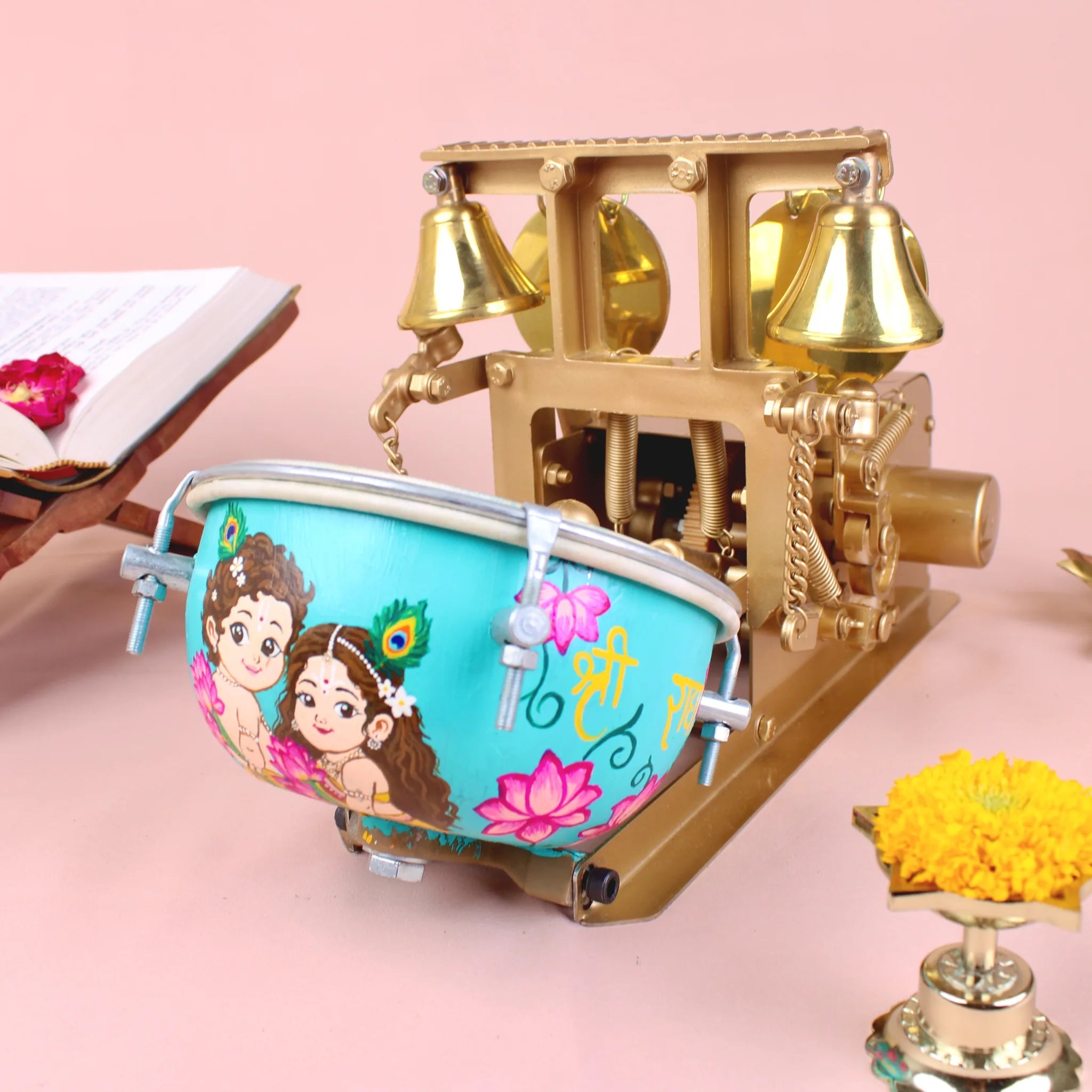 Hand Painted Radhe Krishna - Shankh + Mayur Naad — view 2