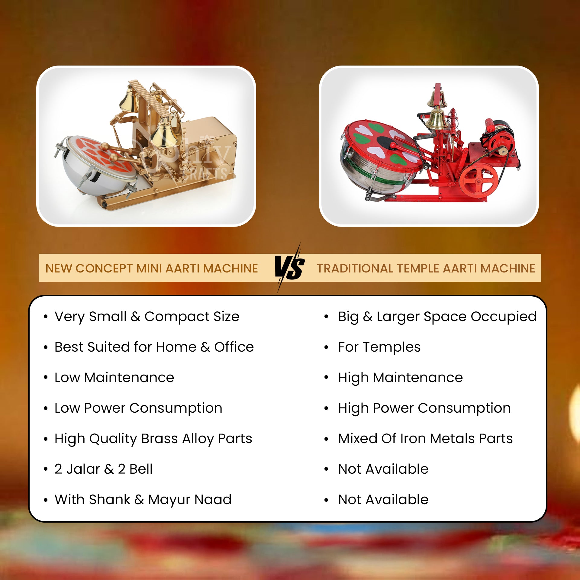 Aarti Machines, Aarti Jalar Machine, Mini Aarti Machine, Electric Jalar Machine, Shankh Naad, Shankh & Mayur Naad